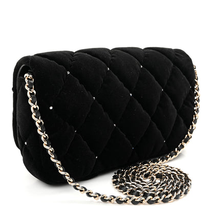 Chanel Velvet Diamanté Quilted Flap Clutch Black 3 of 11