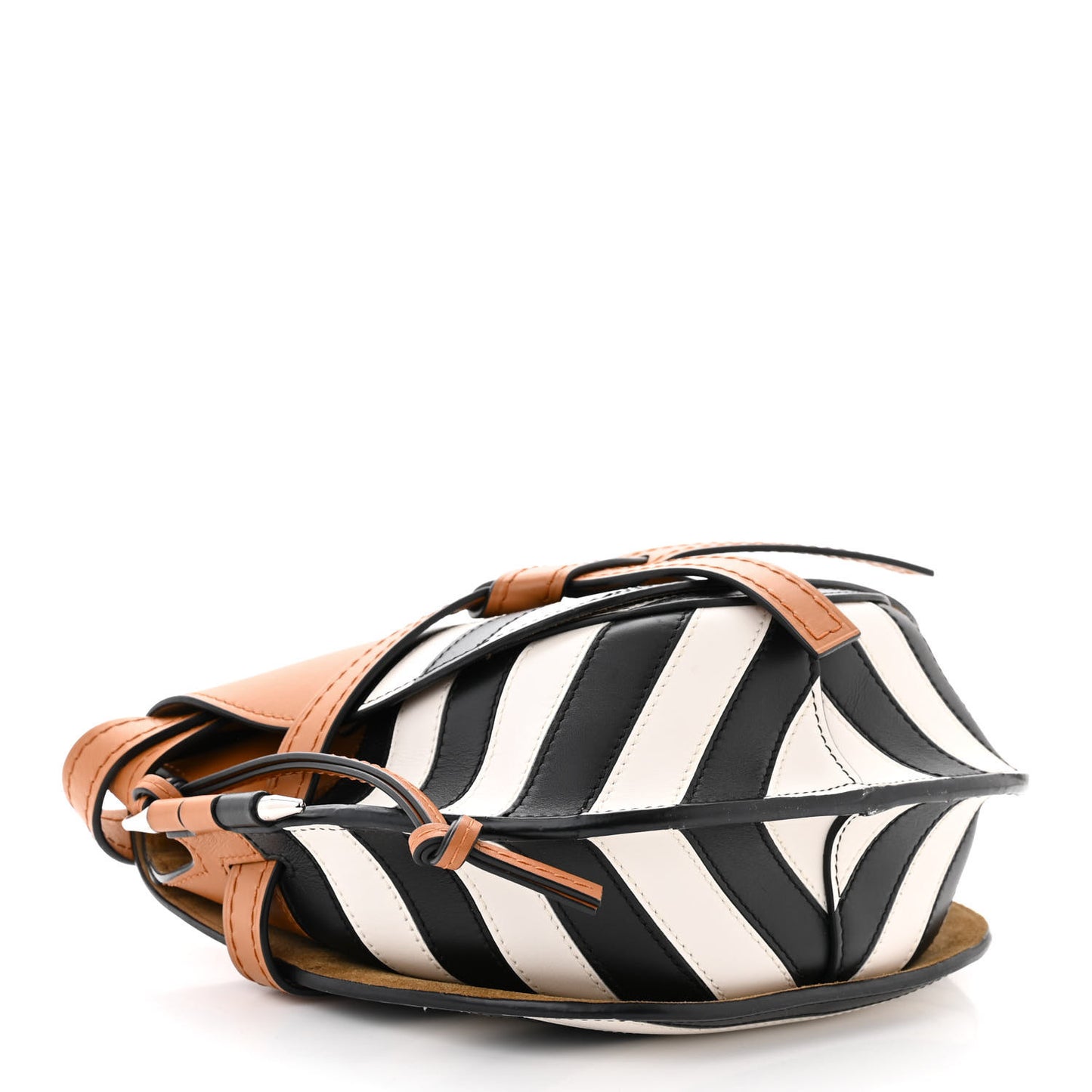 Calfskin Marine Stripe Small Gate Crossbody Bag Tan