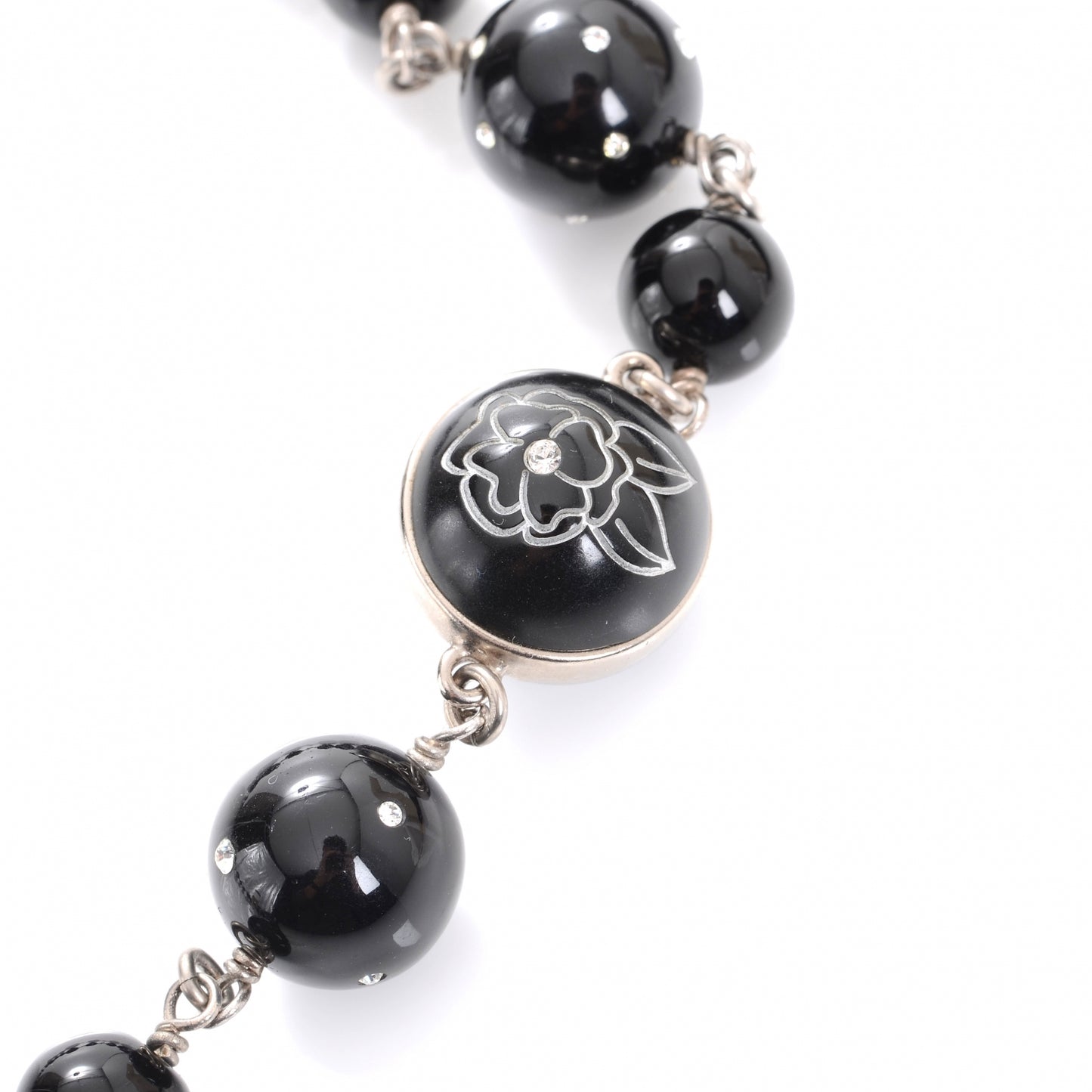 CC Camellia Beaded Long Necklace Black