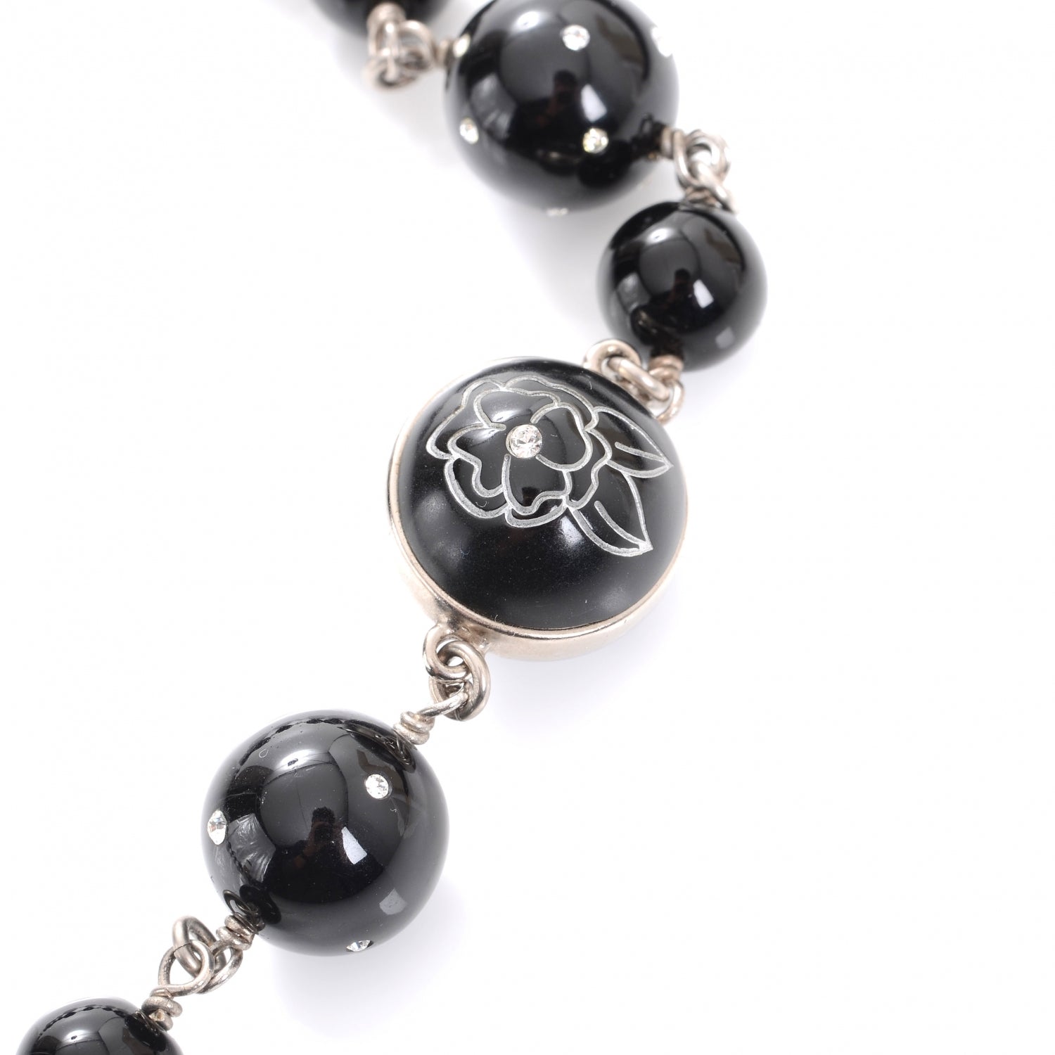 Chanel CC Camellia Beaded Long Necklace Black 5 of 7