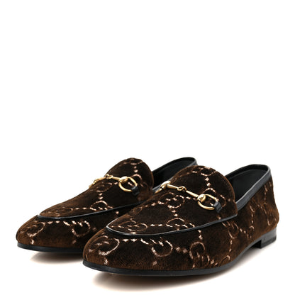 Gucci Velvet GG Monogram Horsebit Womens Jordaan Loafers 40 Brown Black 4 of 9