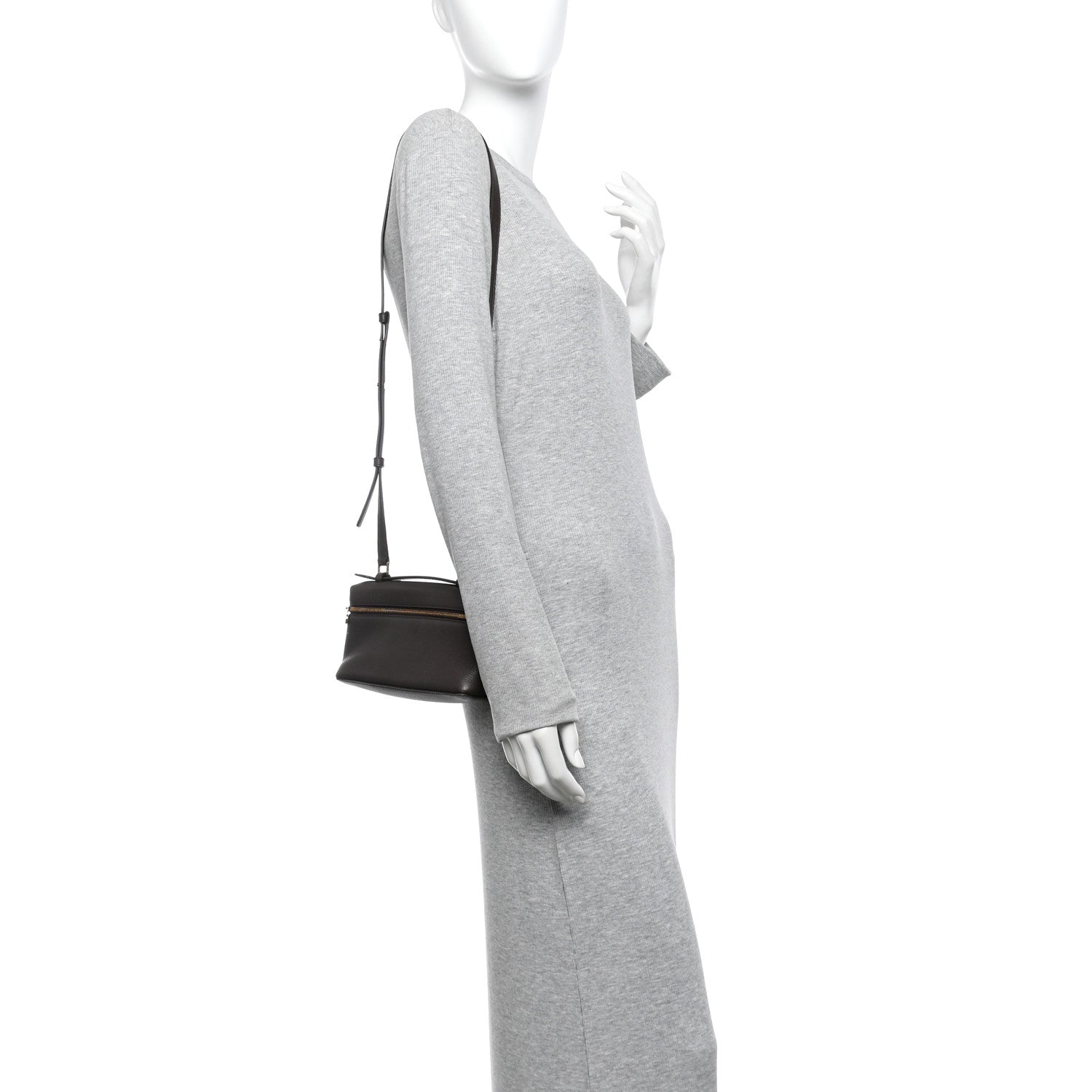 Loro Piana Grained Calfskin L19 Extra Pocket Pouch Dark Chocolate