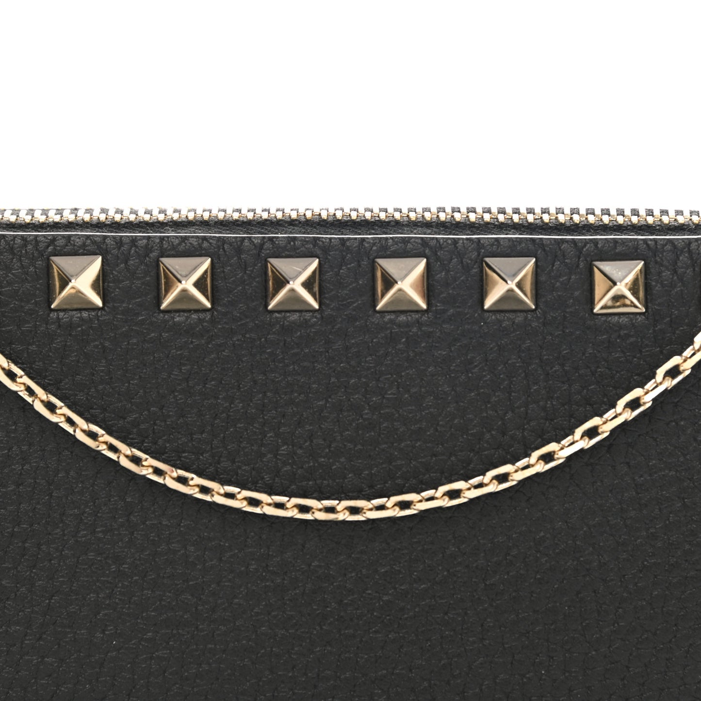 Pebbled Calfskin Rockstud Chain Pouch Shoulder Bag Black