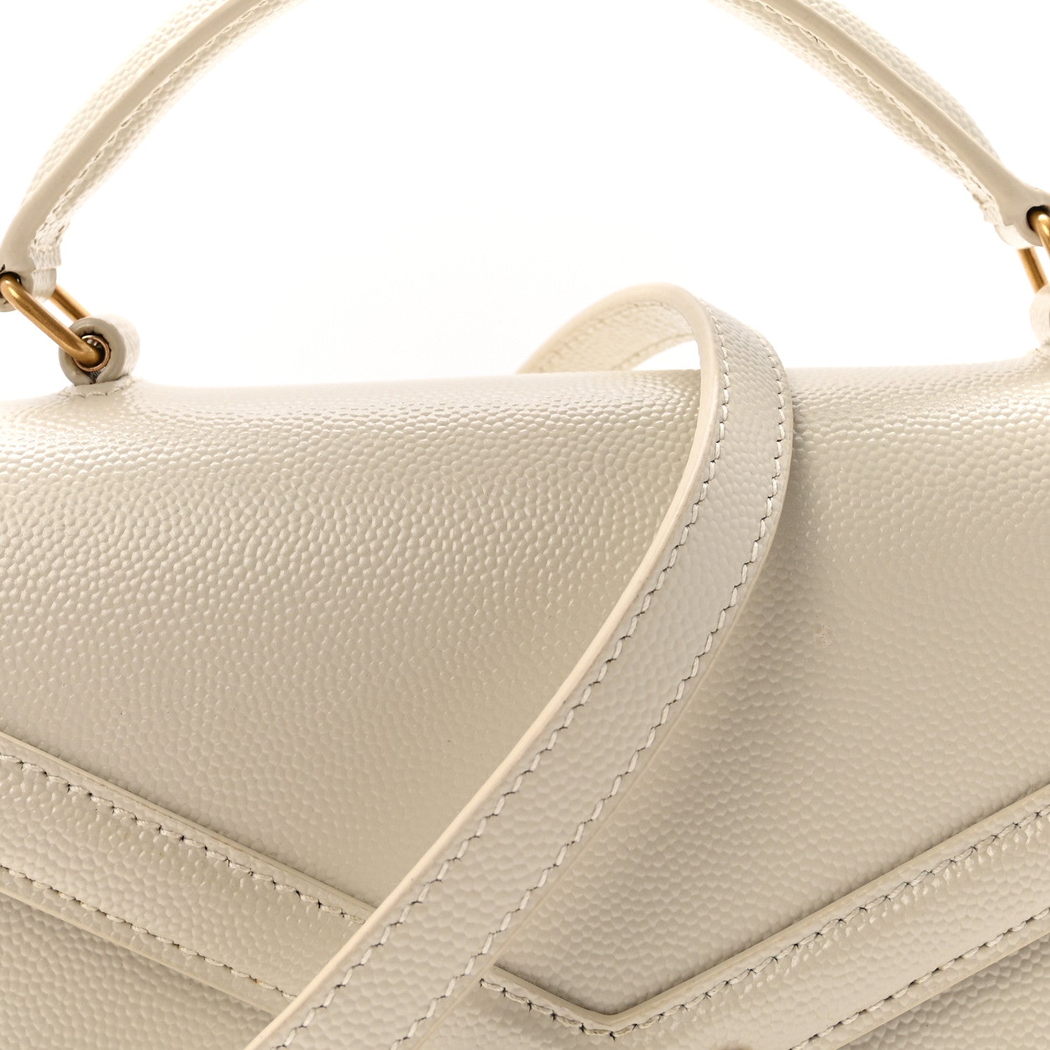 Saint Laurent Grain de Poudre Mini Classic Monogram Cassandra Top Handle Vintage White 7 of 9