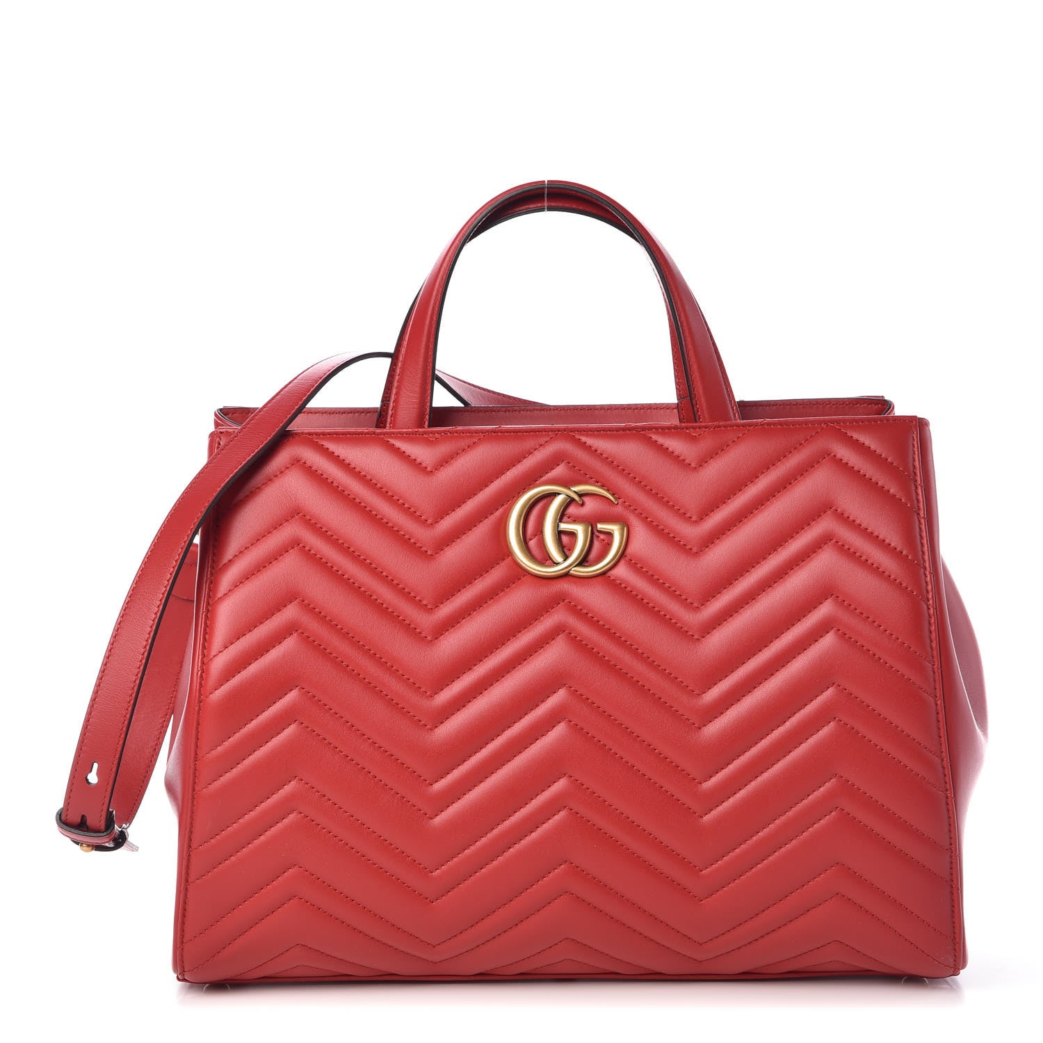 Gucci Calfskin Matelasse Medium GG Marmont Tote Hibiscus Red 1 of 10