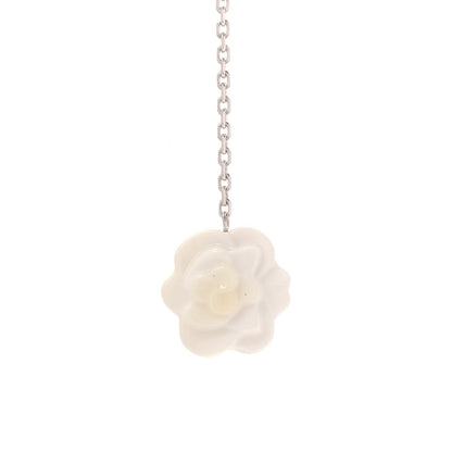 Chanel 18K White Gold Diamond Agate Camelia Sculpte Pendant Necklace 4 of 6