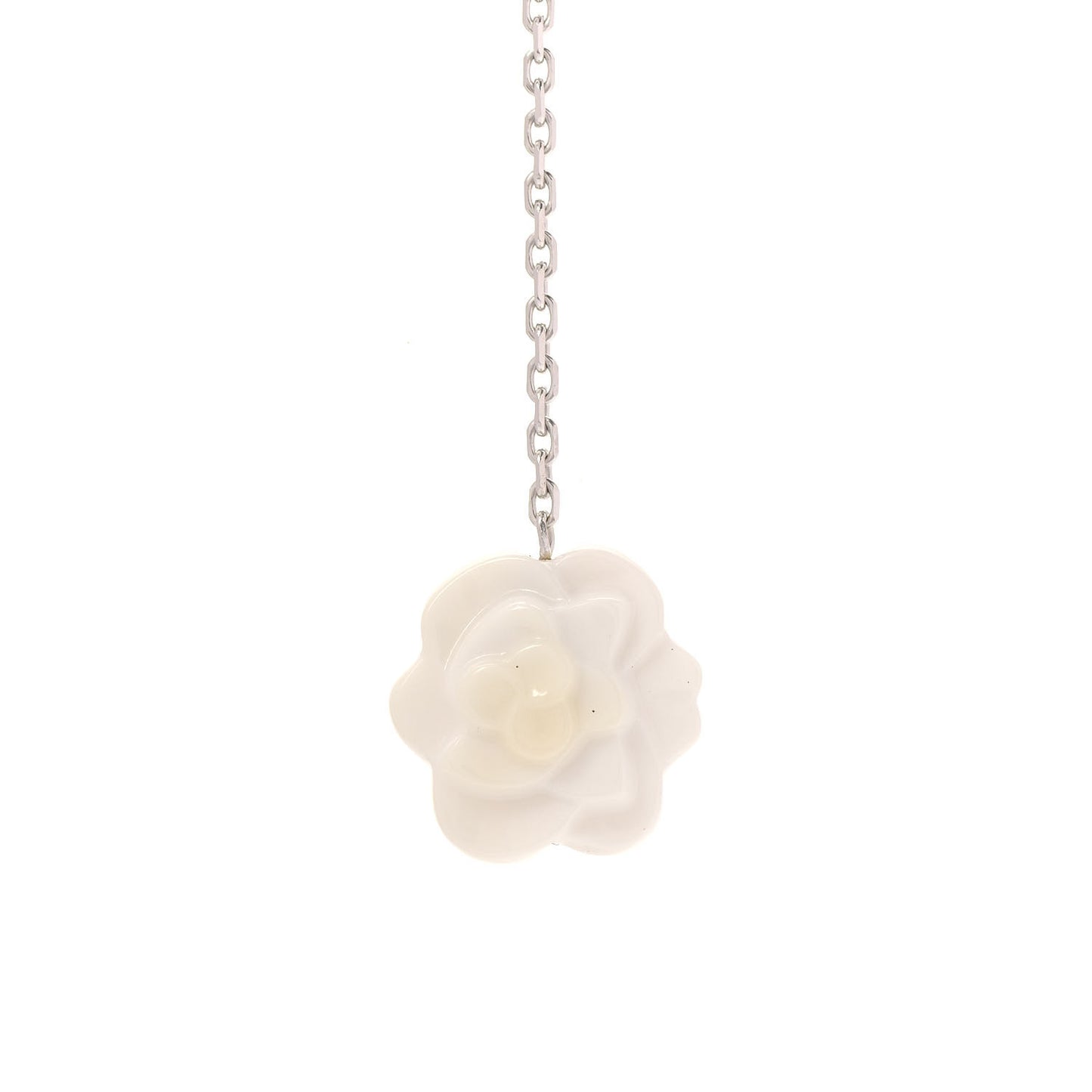 18K White Gold Diamond Agate Camelia Sculpte Pendant Necklace