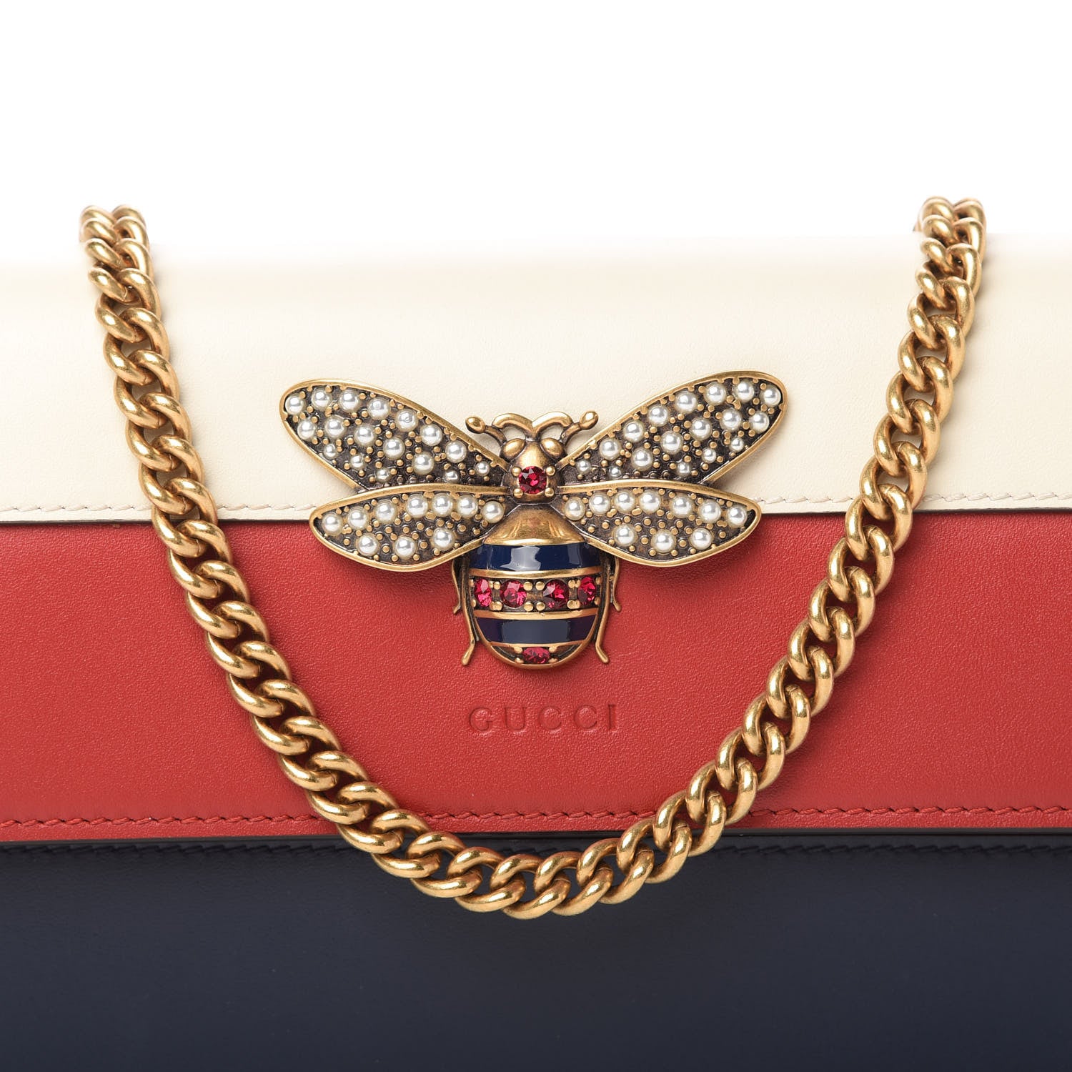 Gucci Calfskin Queen Margaret Chain Wallet Blue Agata Hibiscus Red Mystic White 9 of 11