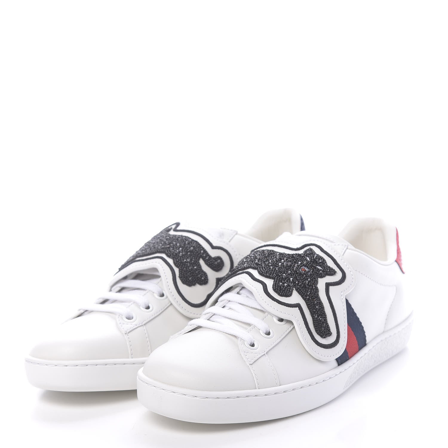Gucci Calfskin Ayers Crystal Panther Embroidered Womens Ace Sneakers 38 White 3 of 11