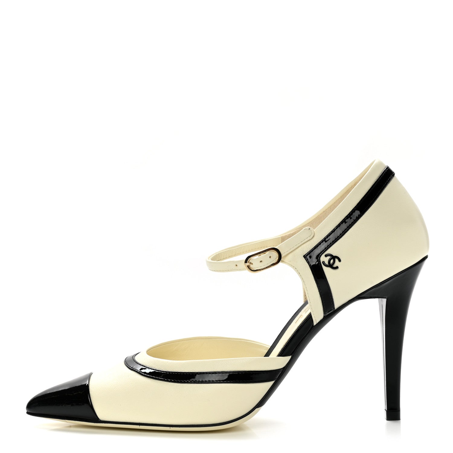Chanel Patent Calfskin CC Ankle Strap Pumps 40 White Black 1 of 8
