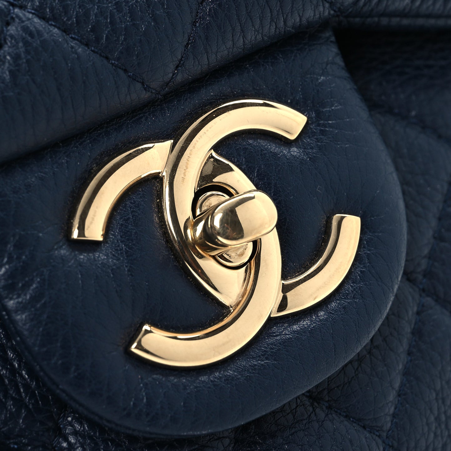 Metallized Calfskin Quilted XXL Travel Flap Bag Navy
