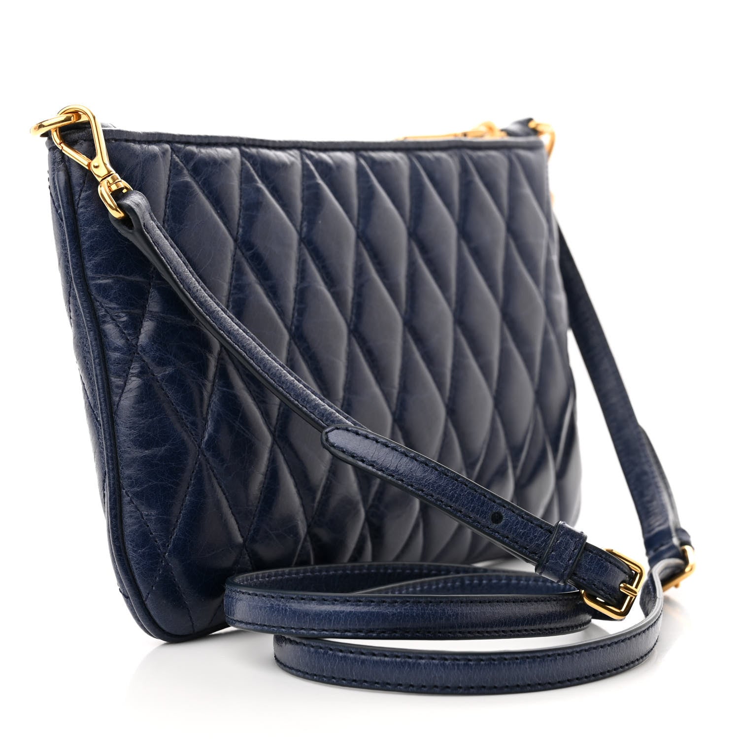 Miu Miu Vitello Shine Trapu Zip Crossbody Bag Navy 3 of 10