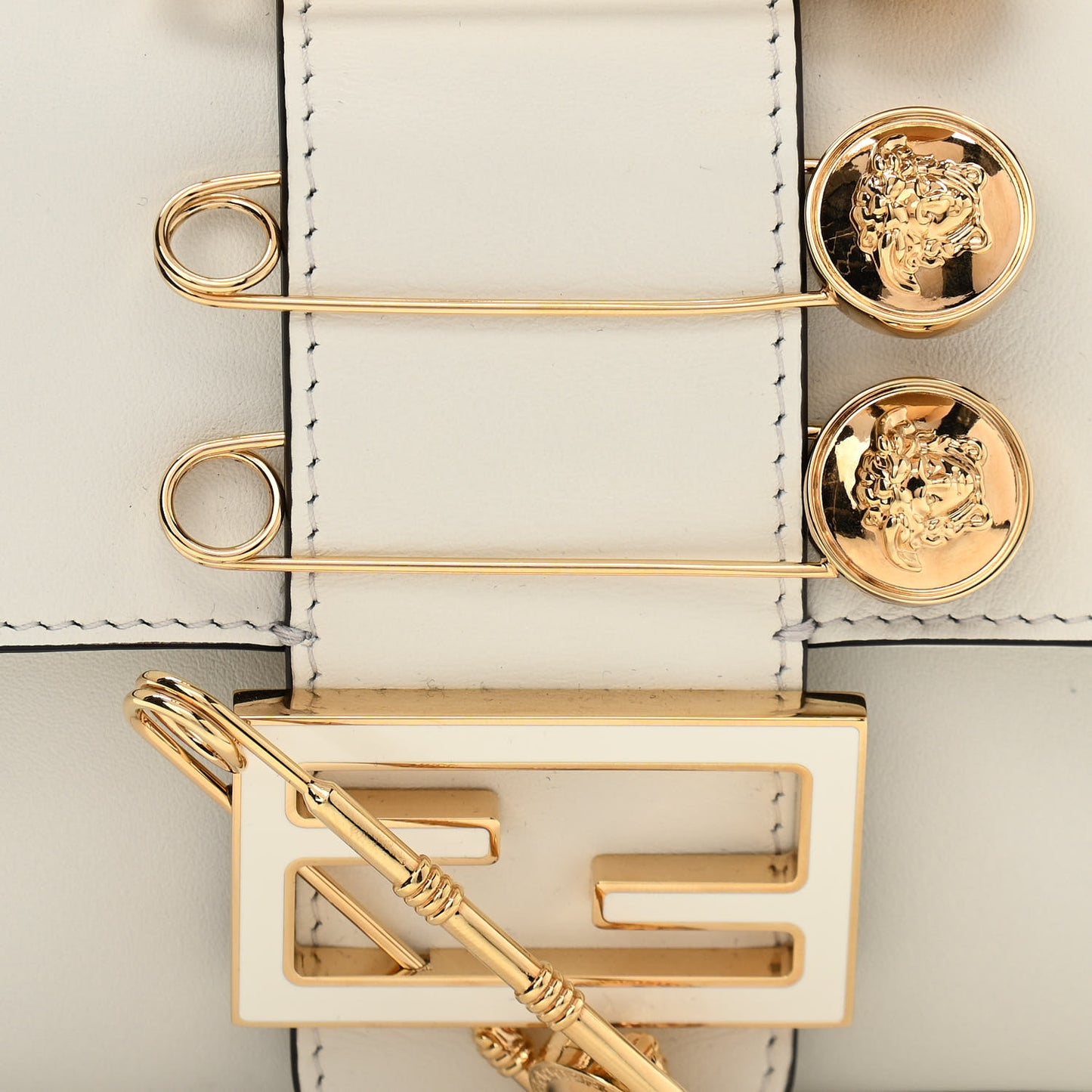 X VERSACE Vitello Seta Fendace Mini Brooch Baguette White Ice