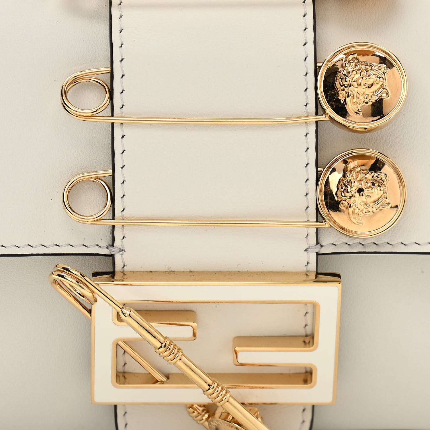 Fendi X VERSACE Vitello Seta Fendace Mini Brooch Baguette White Ice 8 of 11