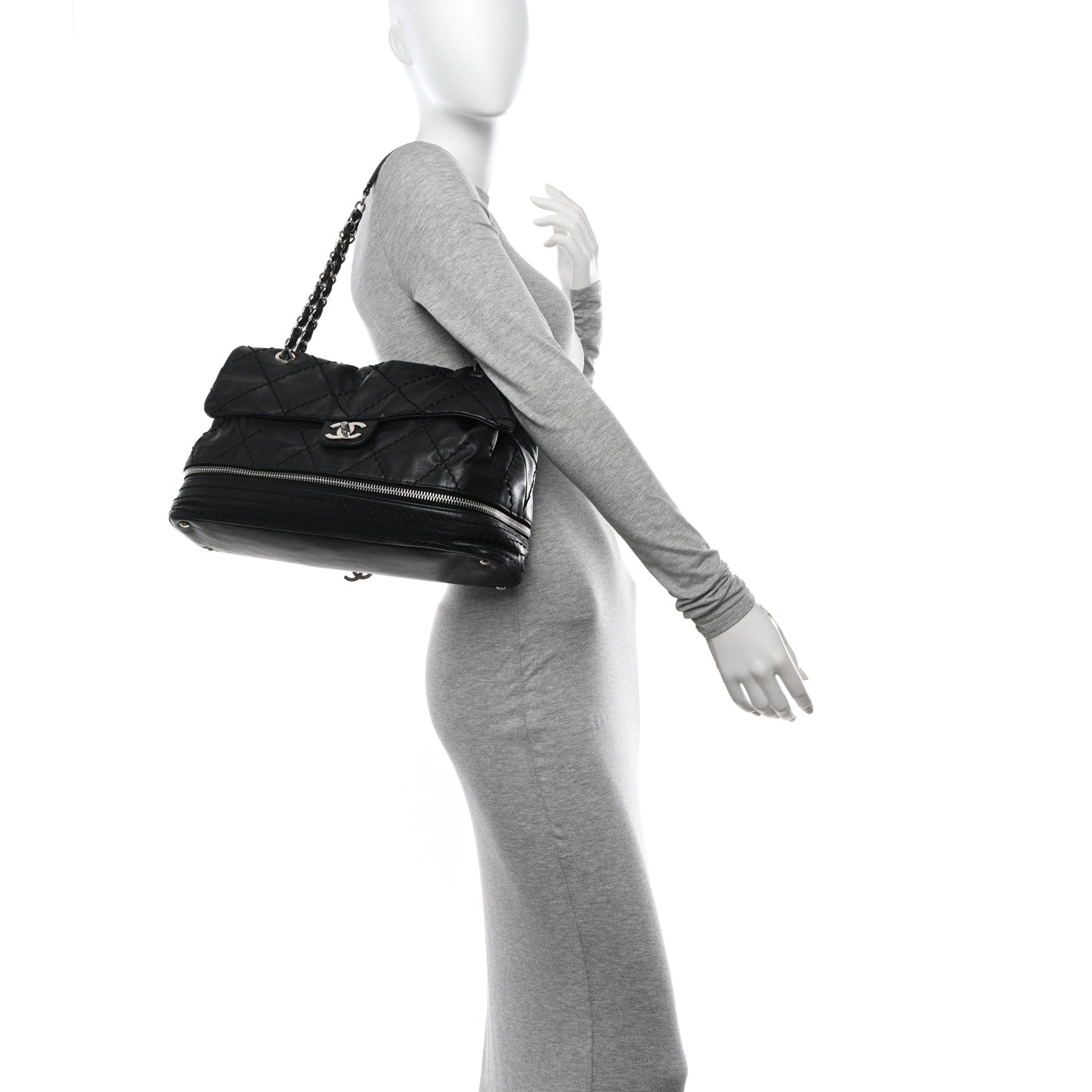 Chanel Calfskin Stitched Large Expandable Flap Bag Black 2 of 14