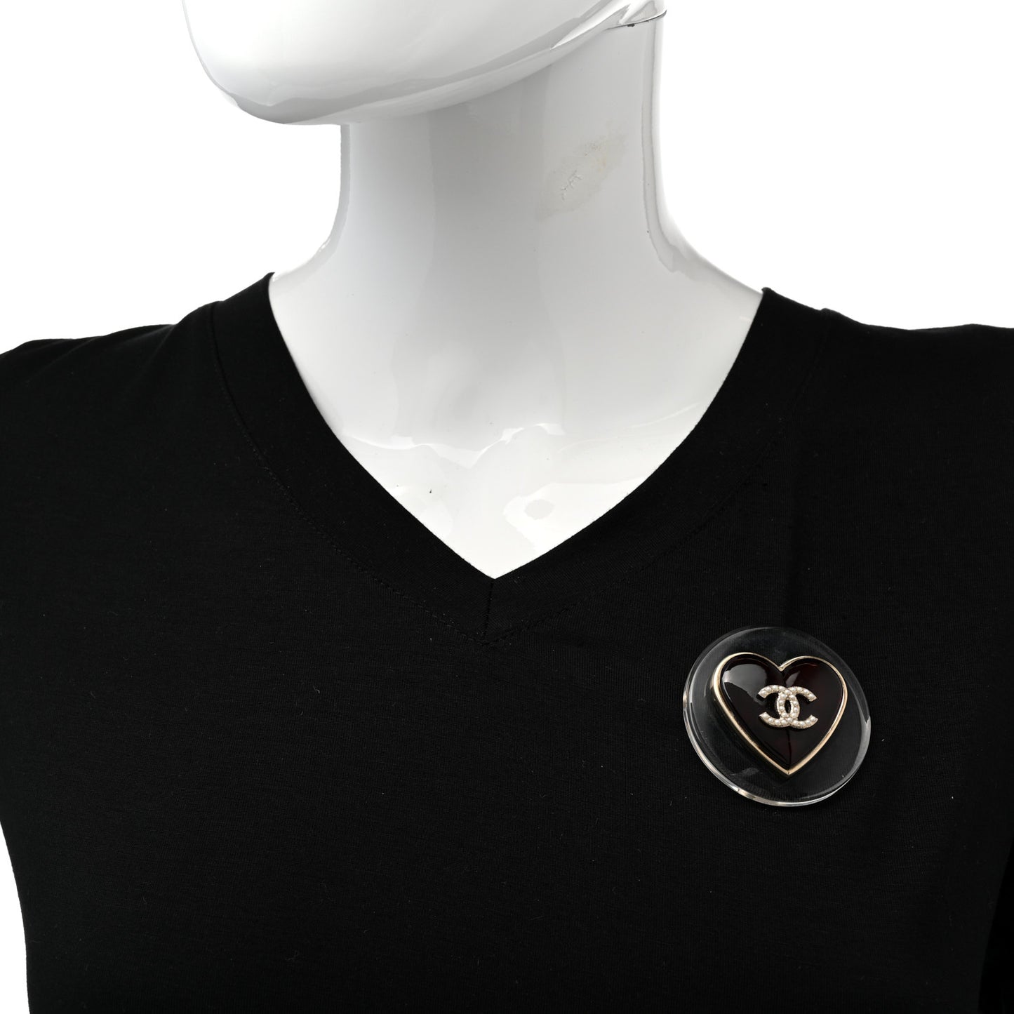 Resin Pearl CC Heart Brooch Gold Black
