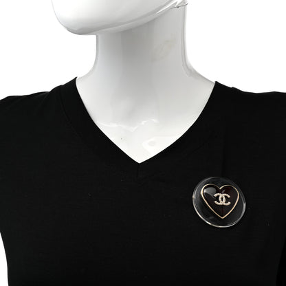 Chanel Resin Pearl CC Heart Brooch Gold Black 2 of 5