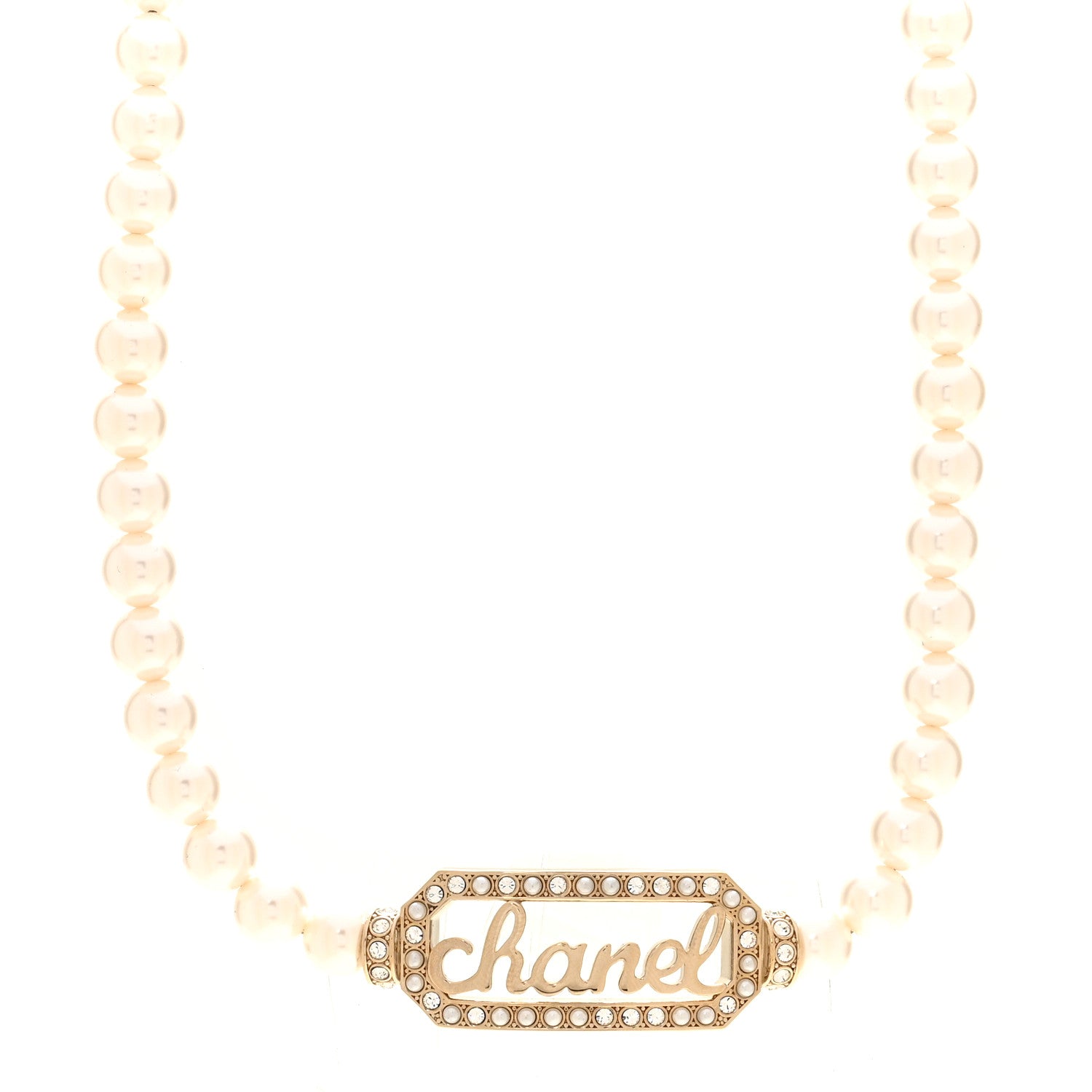 Chanel Pearl Crystal Logo Choker Gold Pearly White 1 of 5