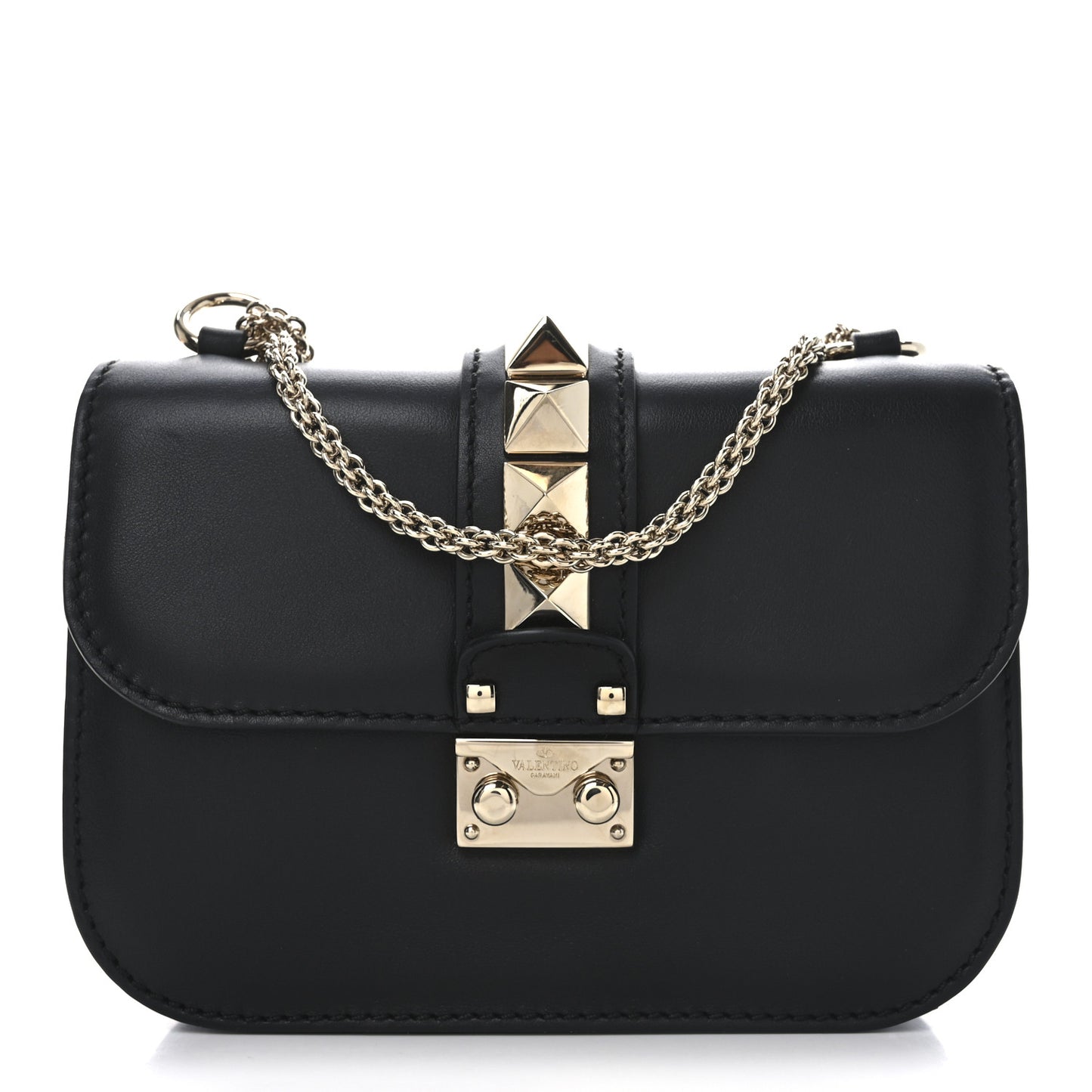 Vitello Small Glam Lock Rockstud Flap Black