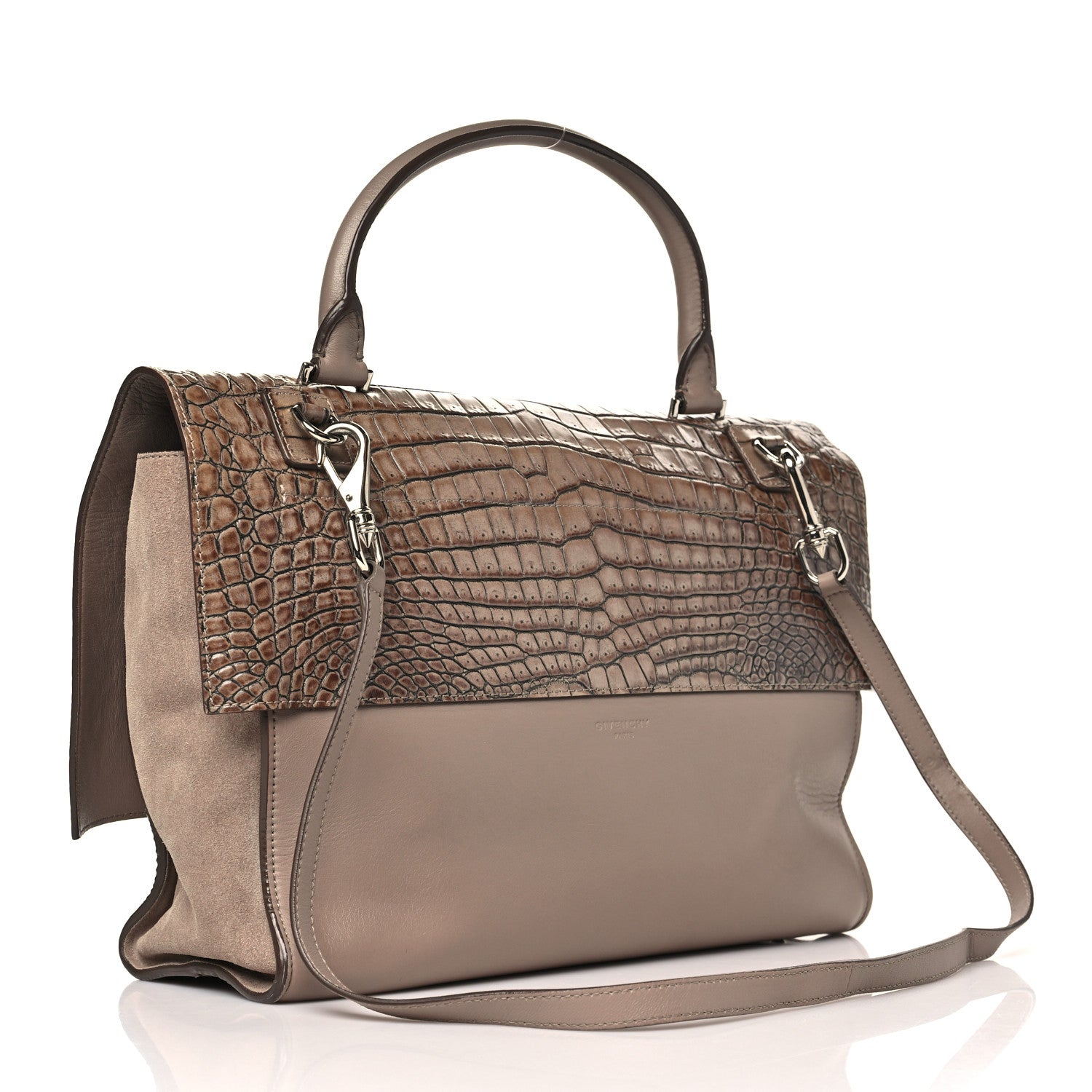 Givenchy Calfskin Crocodile Embossed Medium Shark Lock Satchel Sand 3 of 13