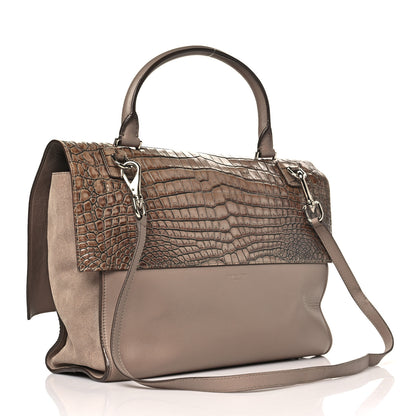 Givenchy Calfskin Crocodile Embossed Medium Shark Lock Satchel Sand 3 of 13