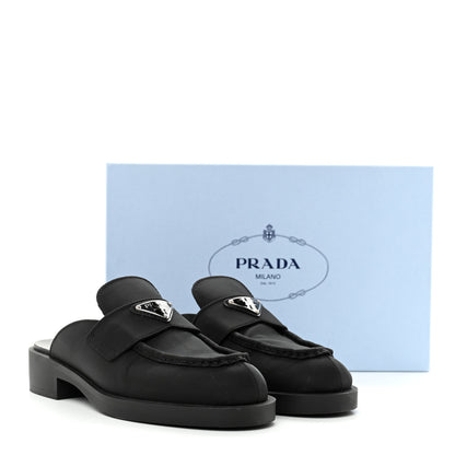 Prada Re-Nylon Gabardine Metal Triangle Logo 40mm Loafer Mules 39.5 Black 13 of 13