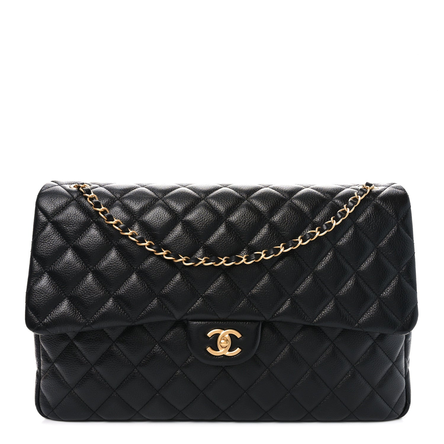 Chanel Grained Calfksin Quilted XXL Travel Flap Bag Black 1737973