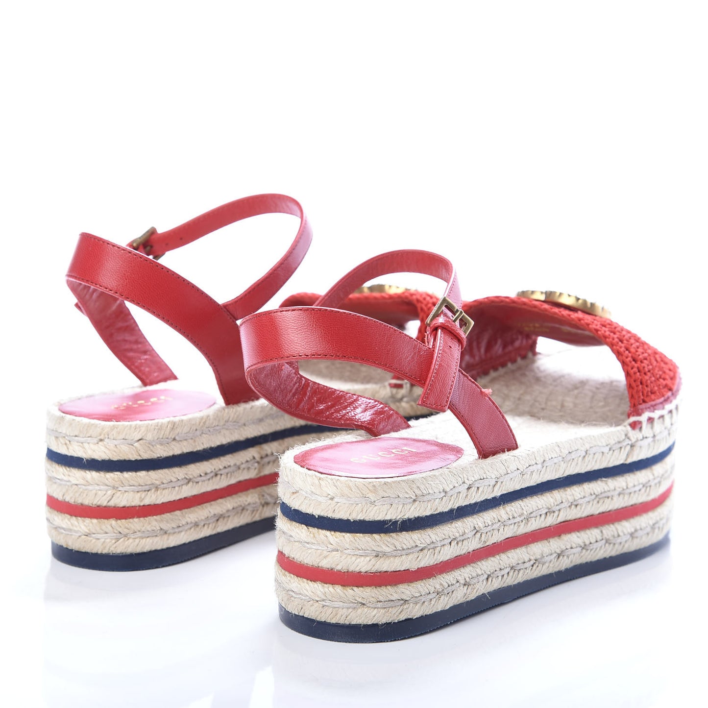 Cotton Malaga Kid Crochet Pearly GG Lilibeth Espadrille Platform Sandals 36.5 Hibiscus Red