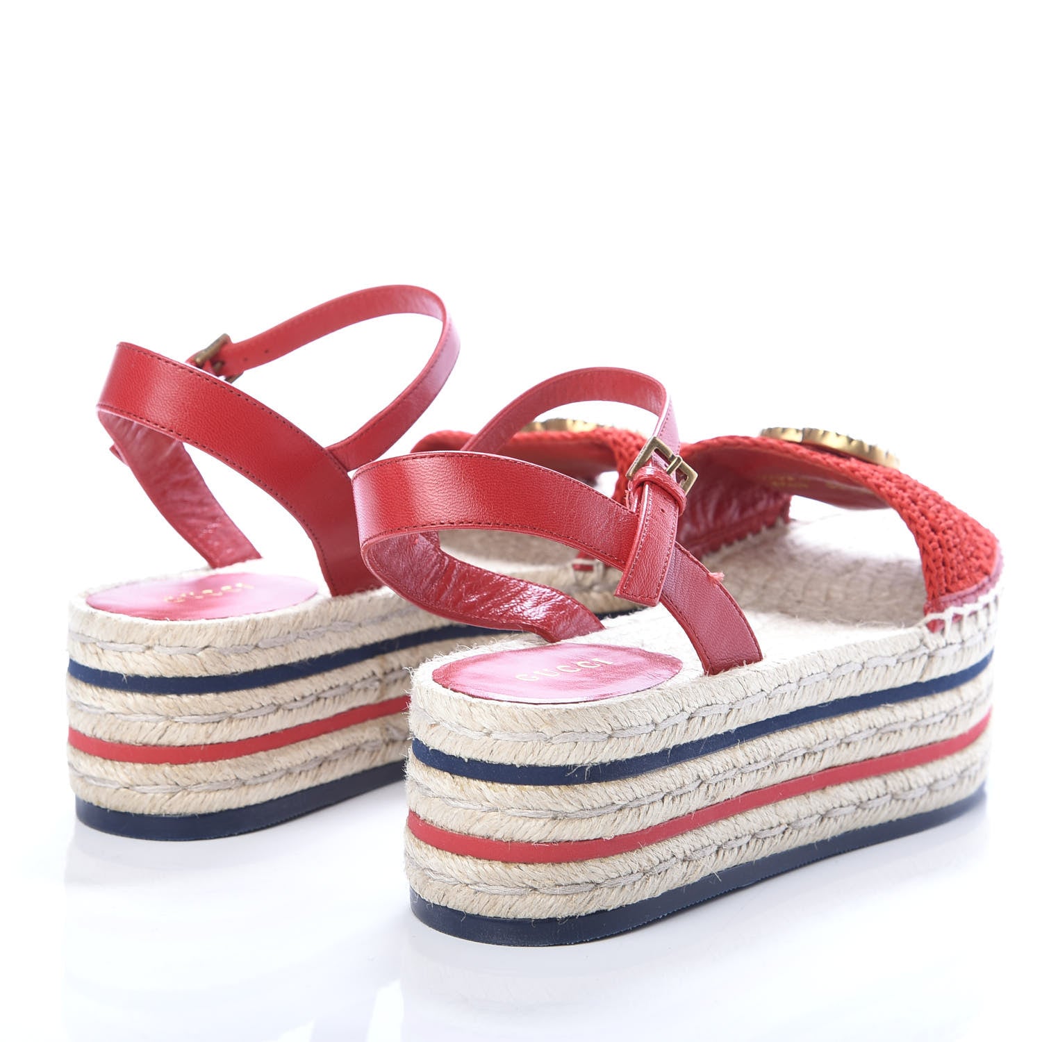 Gucci Cotton Malaga Kid Crochet Pearly GG Lilibeth Espadrille Platform Sandals 36.5 Hibiscus Red 4 of 10