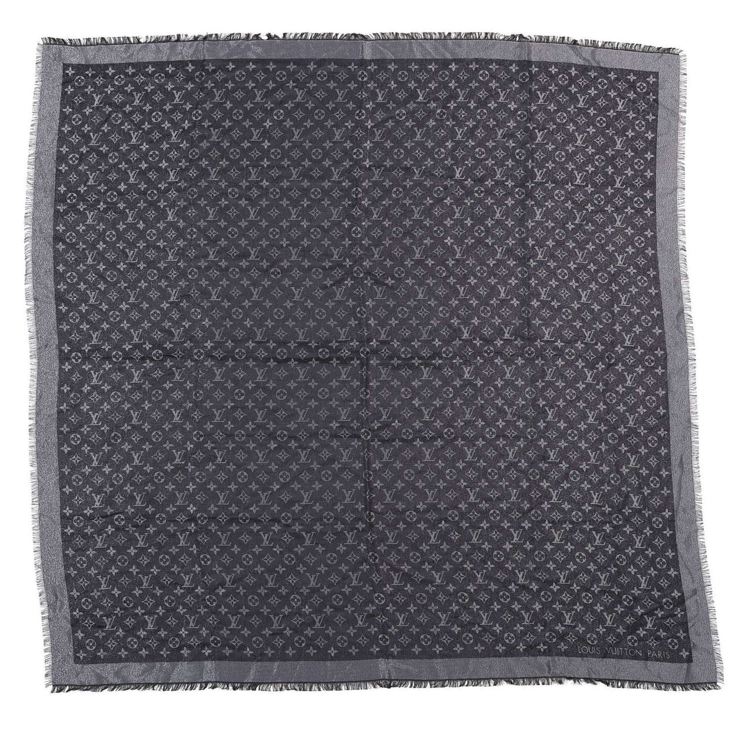 Silk Lurex Wool Monogram Shine Shawl Black