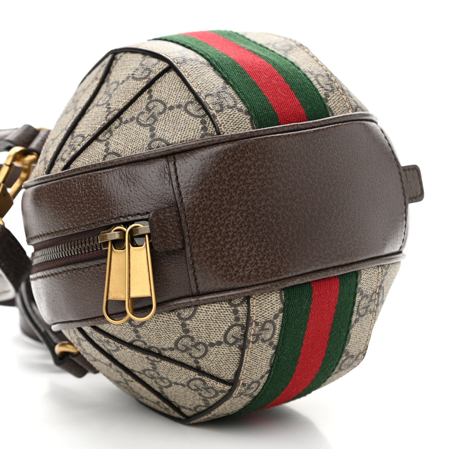 Gucci GG Supreme Monogram Textured Dollar Calfskin Web Mini Ophidia Basketball Shaped Shoulder Bag Beige Ebony New Acero 10 of 11