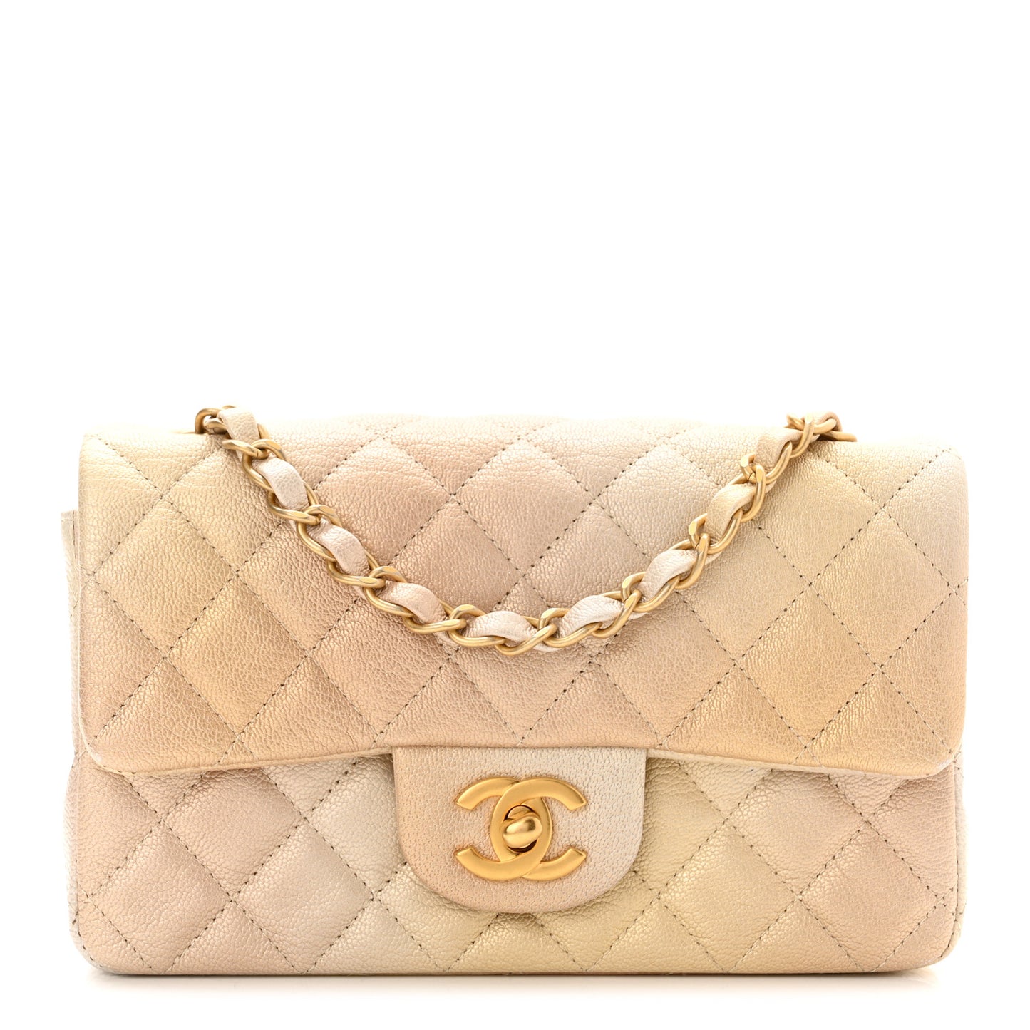 Metallic Goatskin Quilted Mini Rectangular Flap Gold