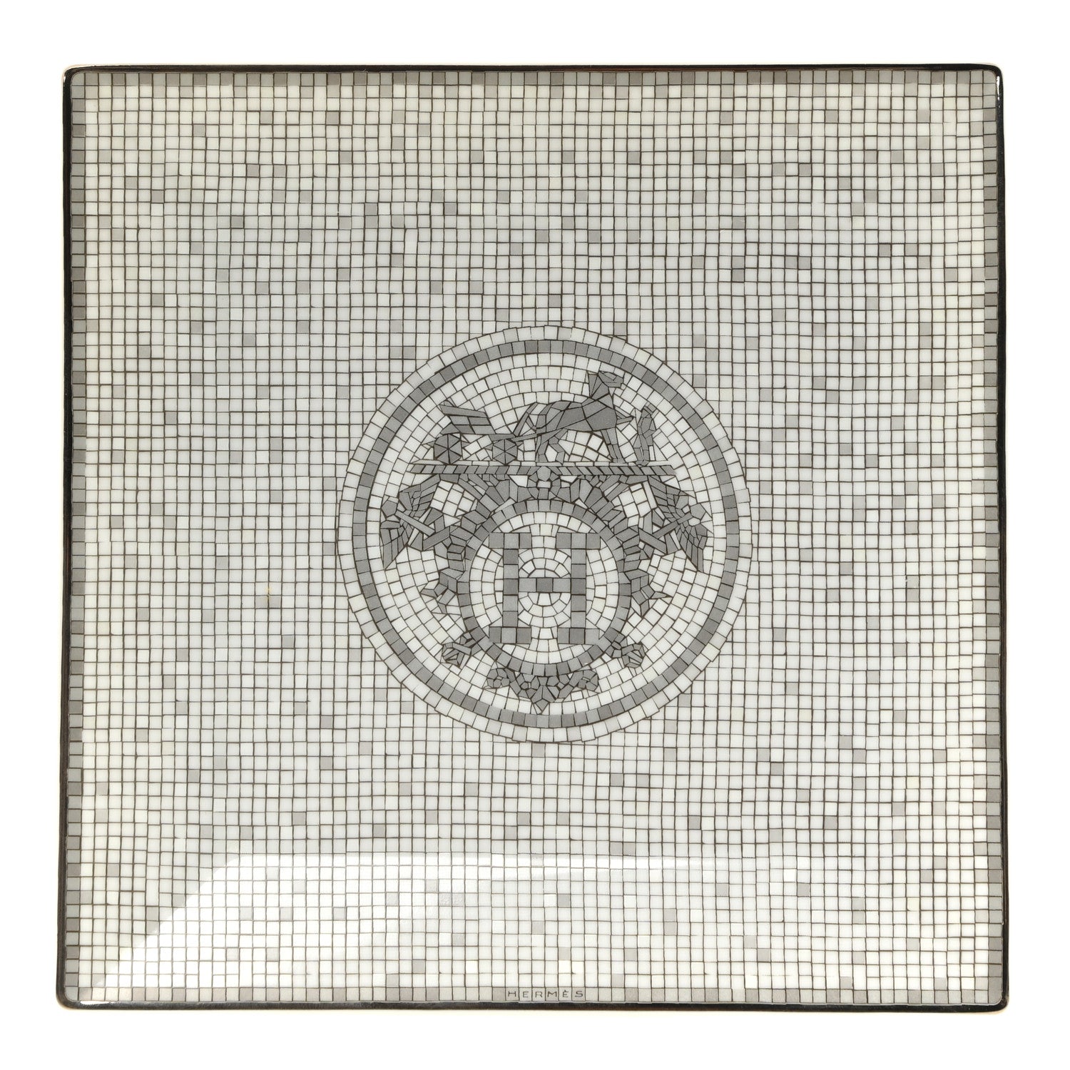Hermes Porcelain Mosaique Au 24 Platinum Square Plate N°3 1 of 7