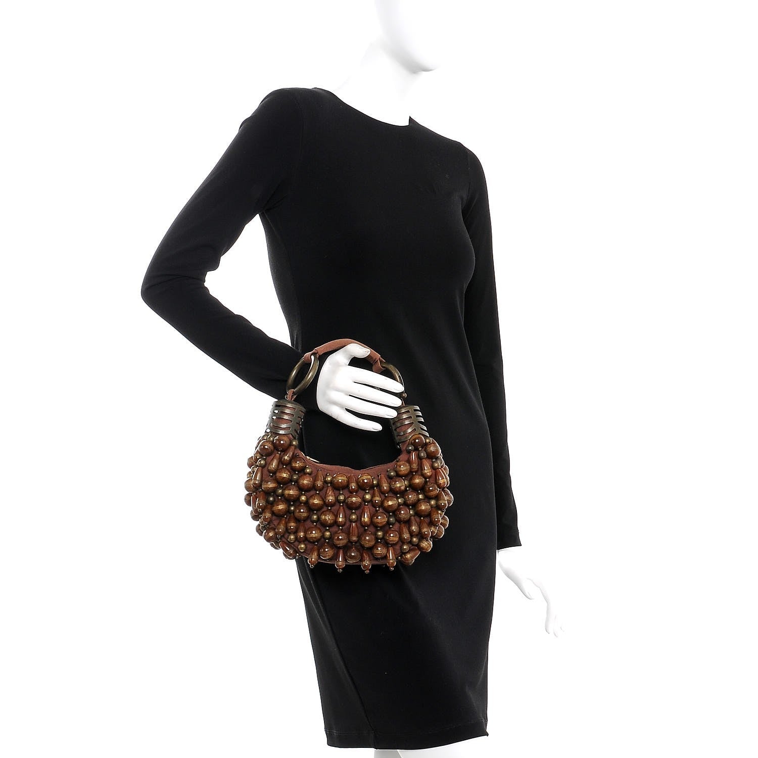 Chloe Canvas Beaded Bracelet Bag Brown 2 of 8