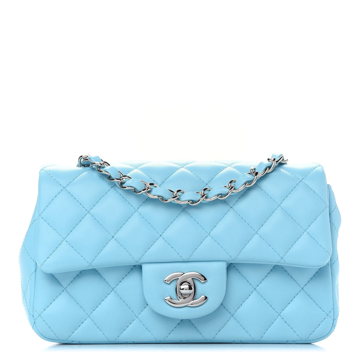 Lambskin Quilted Mini Rectangular Flap Light Blue