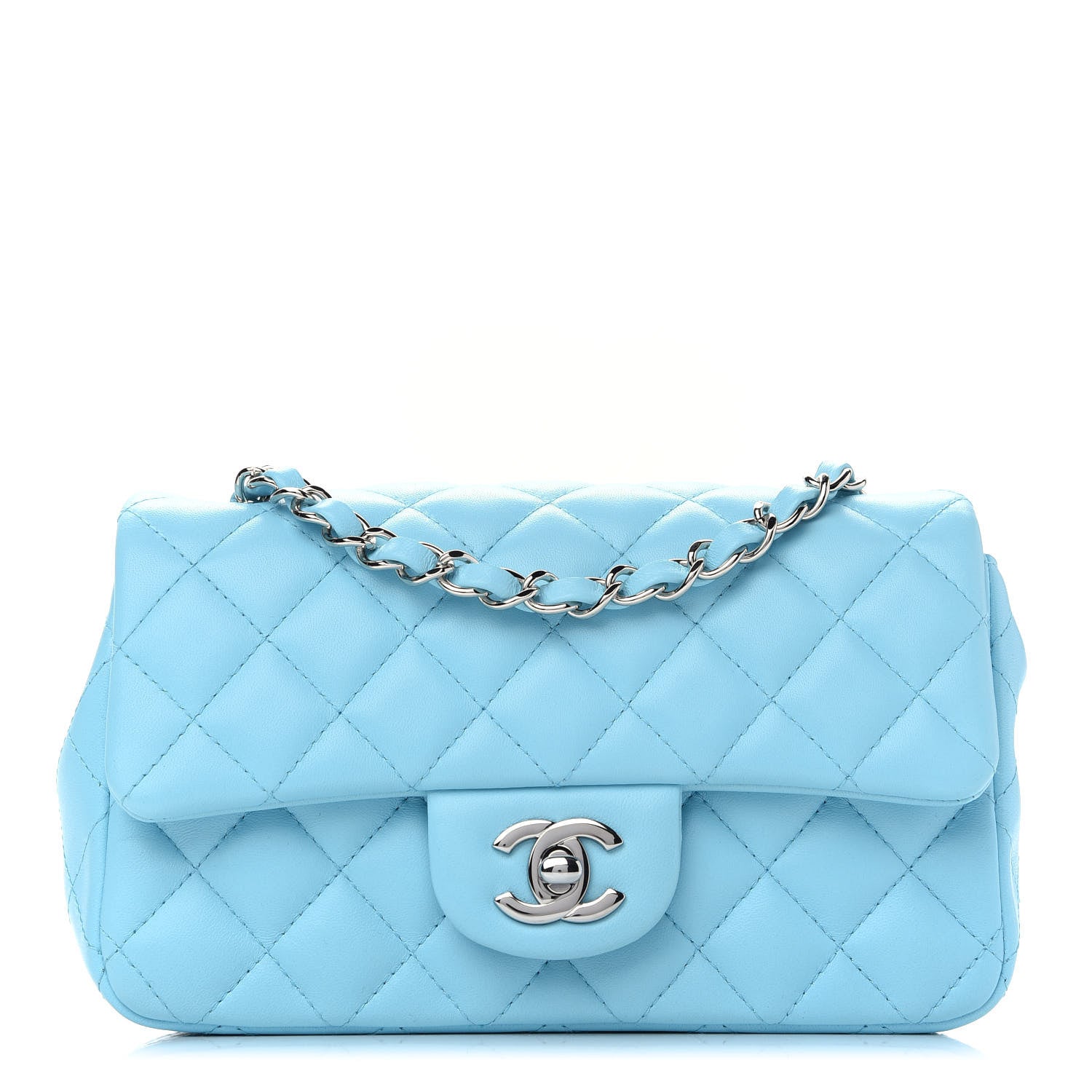 Chanel Lambskin Quilted Mini Rectangular Flap Light Blue 1 of 9