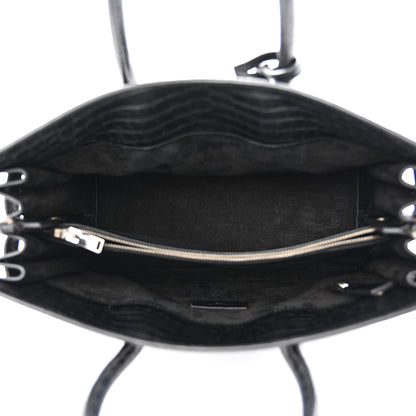 Saint Laurent Calfskin Crocodile Embossed Small Supple Sac de Jour Black 5 of 13