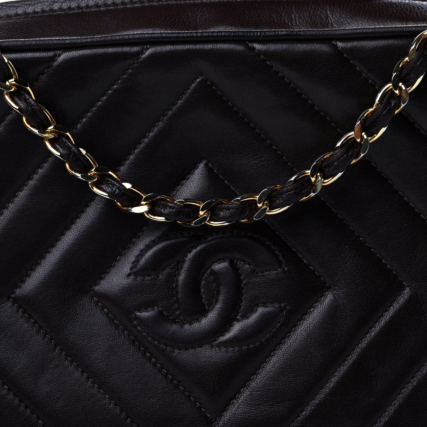Lambskin Chevron Quilted Tassel Camera Case Brown
