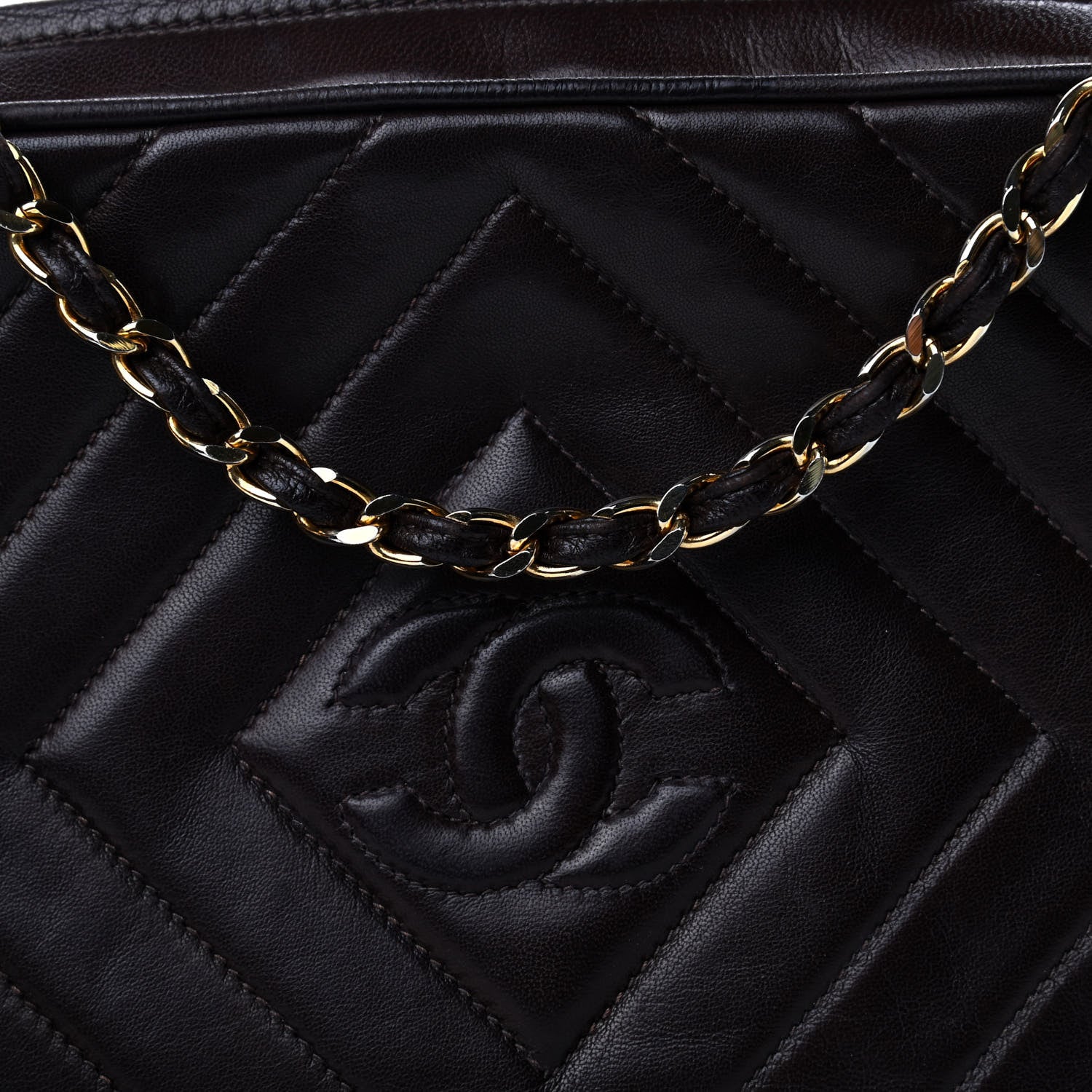 Chanel Lambskin Chevron Quilted Tassel Camera Case Brown 10 of 11