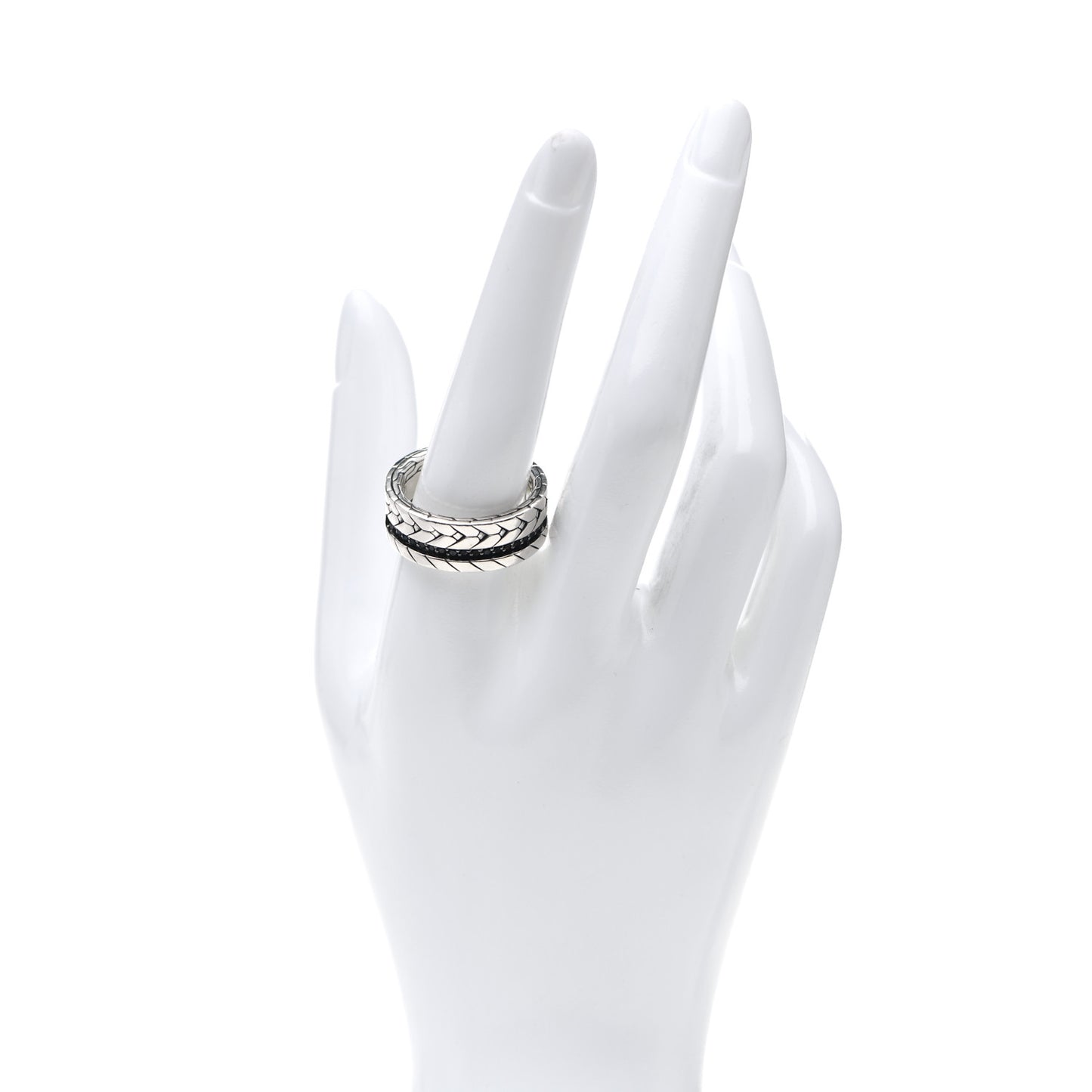 Sterling Silver Black Sapphire Black Spinel Modern Chain Band Ring 62 10