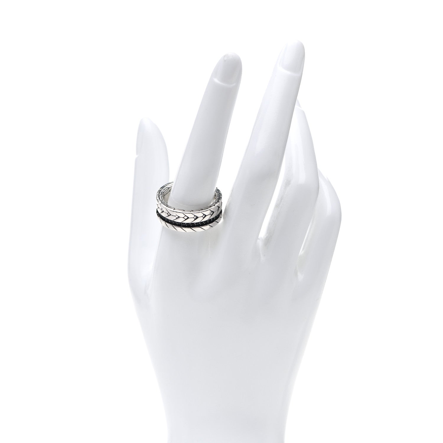 John Hardy Sterling Silver Black Sapphire Black Spinel Modern Chain Band Ring 62 10 2 of 4
