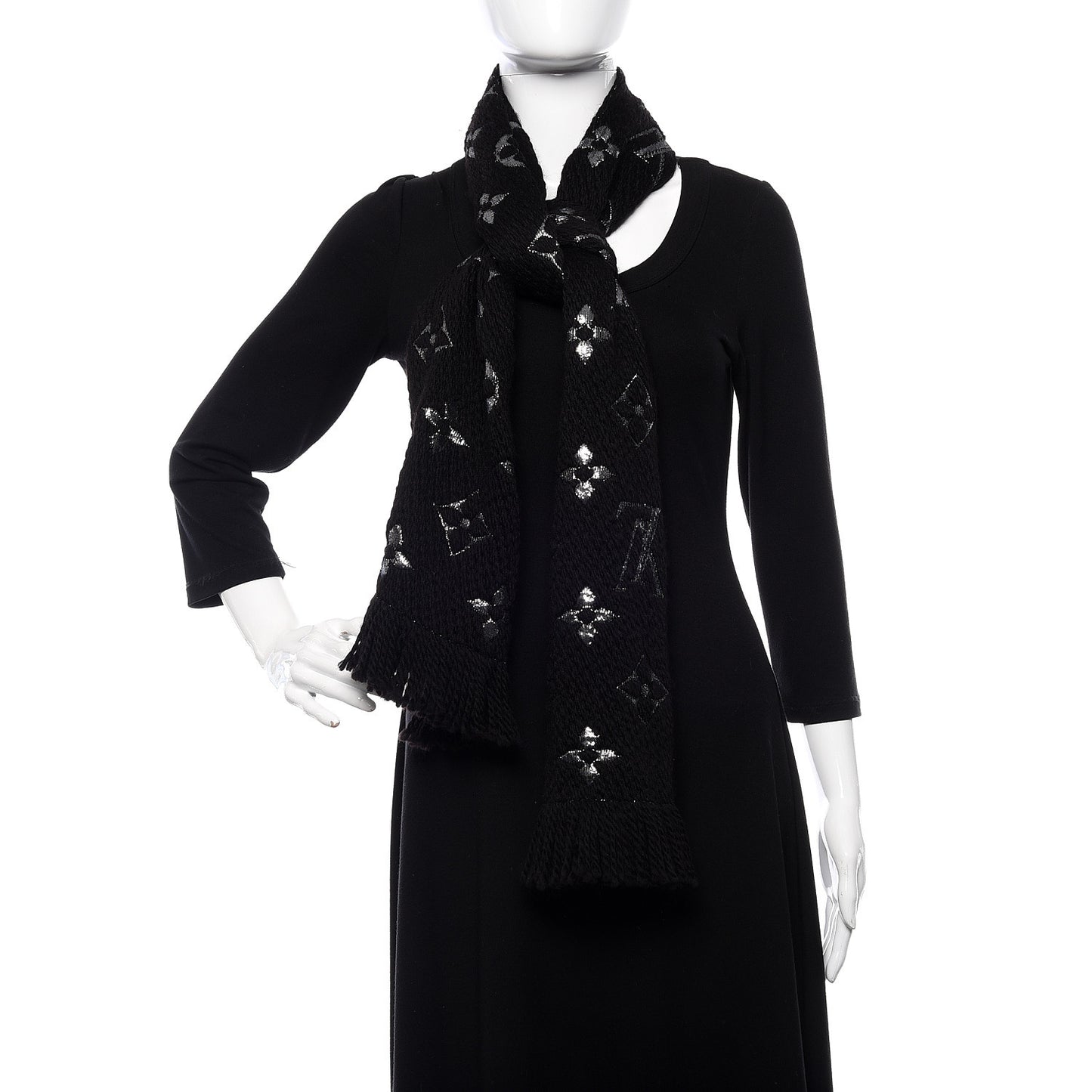 Wool Silk Logomania Shine Scarf Black