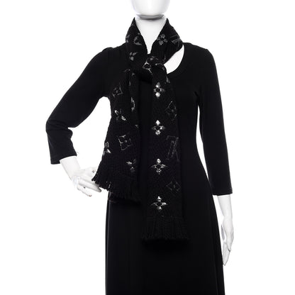 Louis Vuitton Wool Silk Logomania Shine Scarf Black 2 of 6