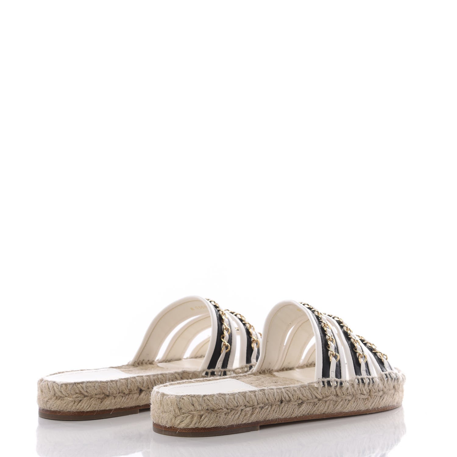 Chanel Lambskin Chain Espadrille Slip On Sandals 36 Black White 4 of 11