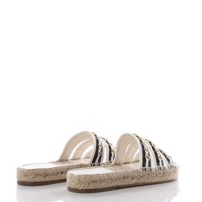 Chanel Lambskin Chain Espadrille Slip On Sandals 36 Black White 4 of 11