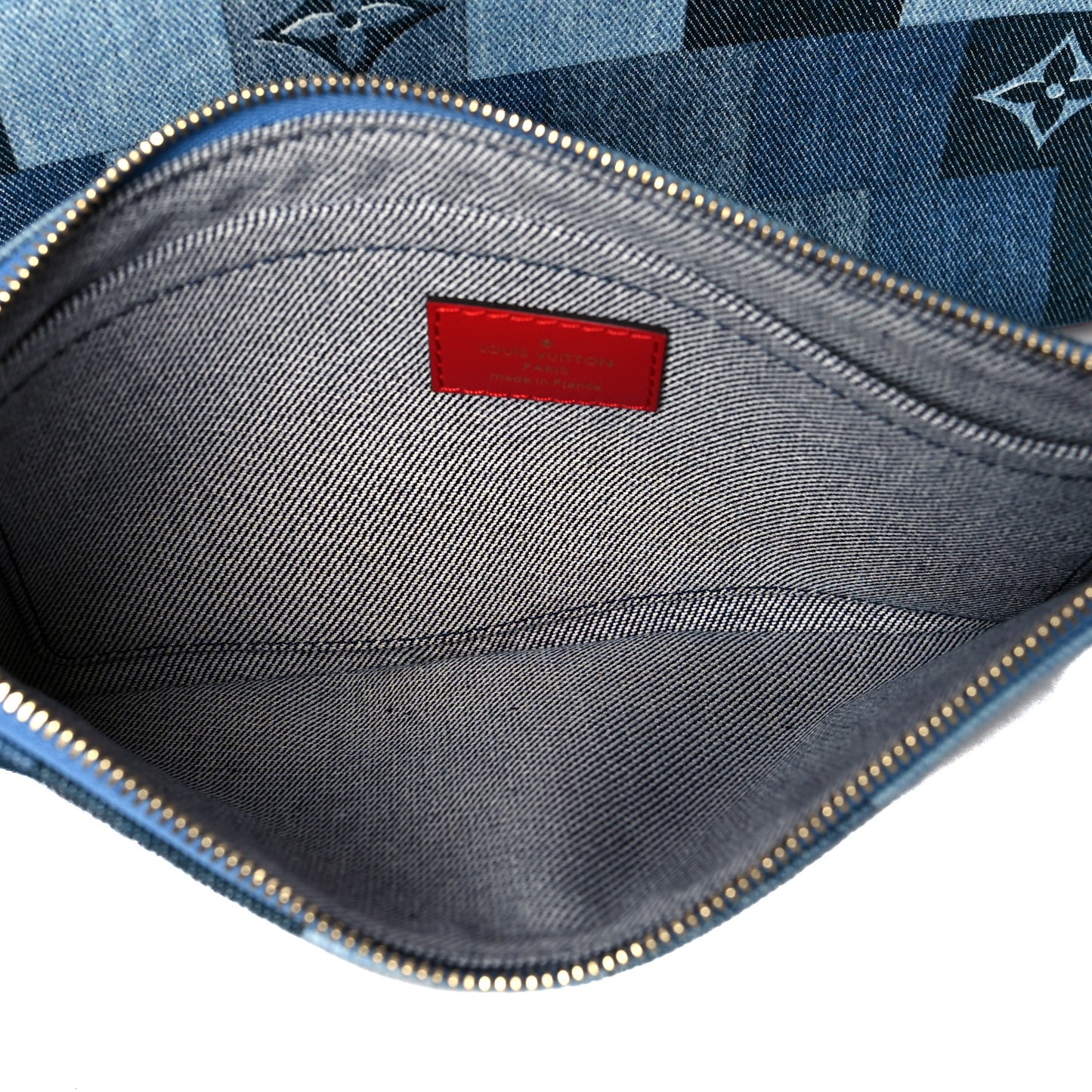 Denim Damier Monogram Patchwork Neverfull Blue Rouge