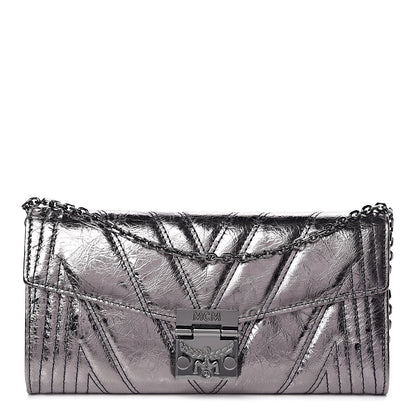 MCM Metallic Calfskin Quilted Wallet On Chain Silver 1 of 11
