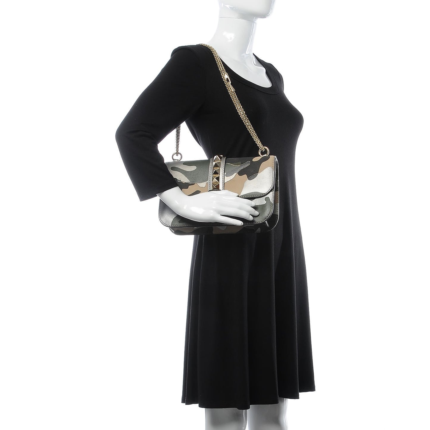 Nappa Canvas Camouflage Medium Glam Lock Rockstud Flap Verde