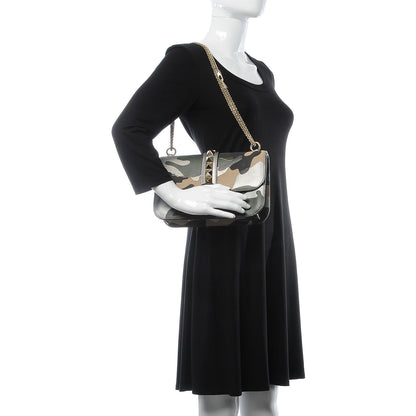 Valentino Garavani Nappa Canvas Camouflage Medium Glam Lock Rockstud Flap Verde 2 of 16