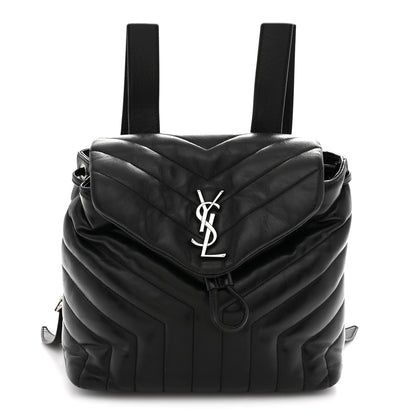 Saint Laurent Calfskin Y Quilted Monogram Small Loulou Backpack Black 1 of 12